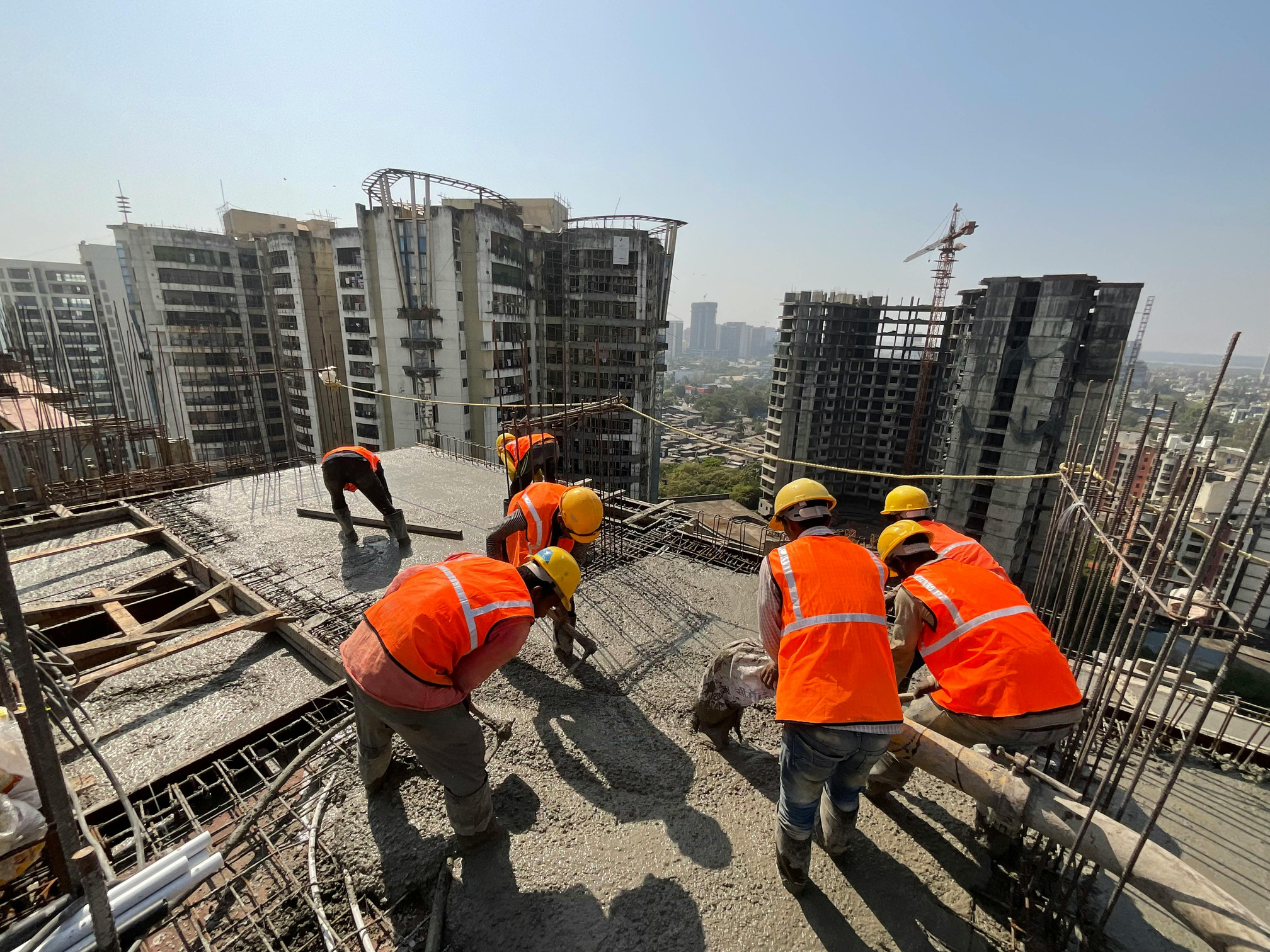 Construction team working together on an active project site